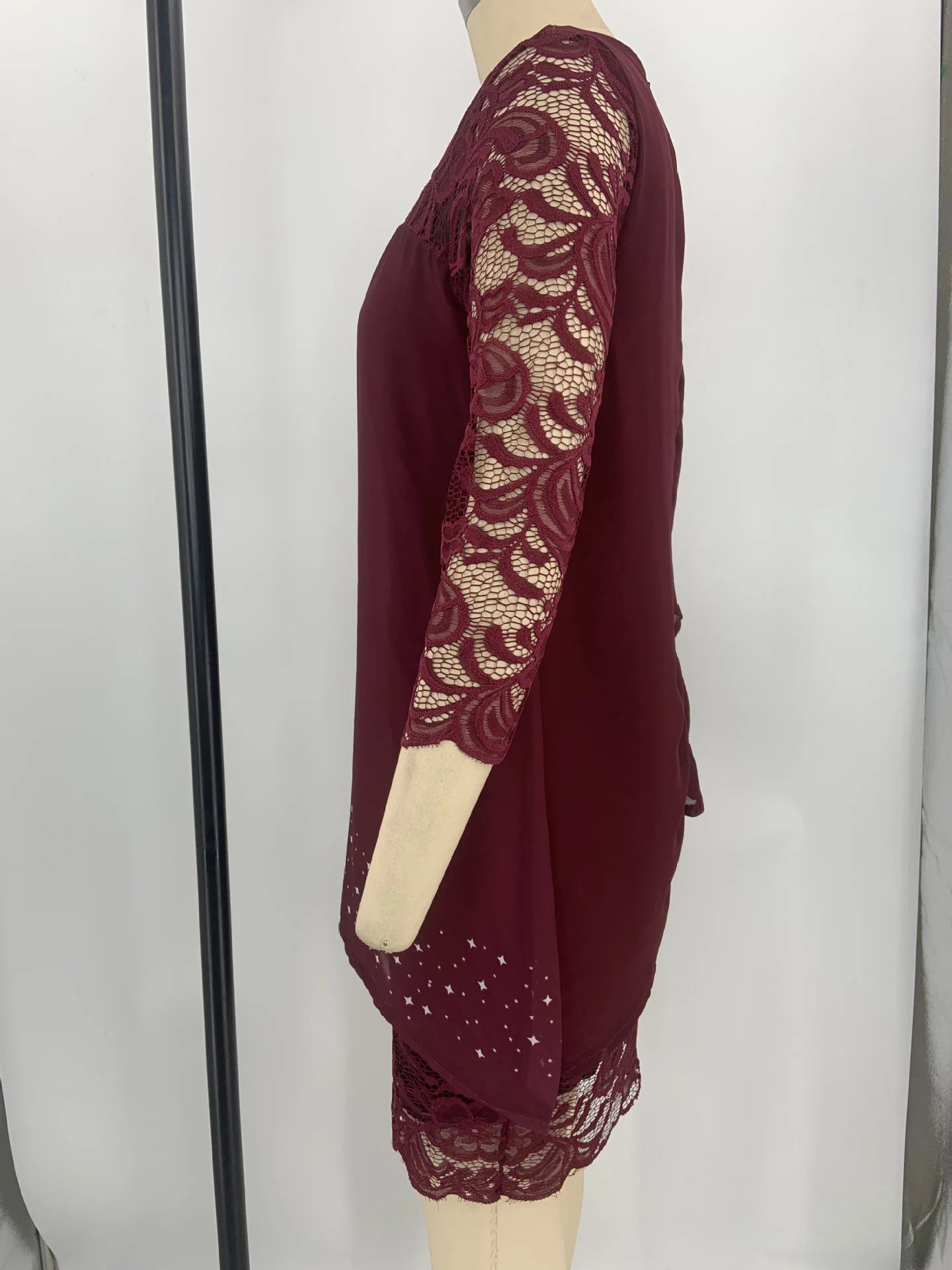 Women's Plus Size New Year Knitted Dresses 2022 Mesh Lace Long Sleeve Stitching Luxury Evening Fake Two-piece Chiffon Dress 90s