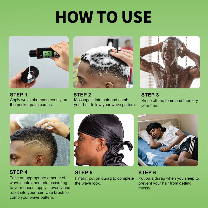 Wave Control Pomade Kit 360 Deep Wave Hair Gel Prevent hair breakage shampoo Sport Wavy Curly Hair Control Gel With Cap Kit Viralgem Store