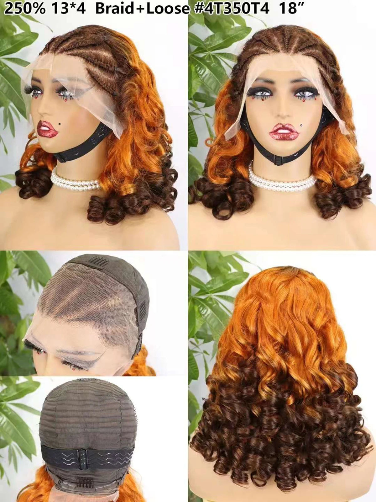 4T30T4 Color  Loose Wave Remy Human Hair Wigs 250% Density 13x4 Lace Frontal Cornrow Braided Wig SLoose Fumi Lace Braid Wig
