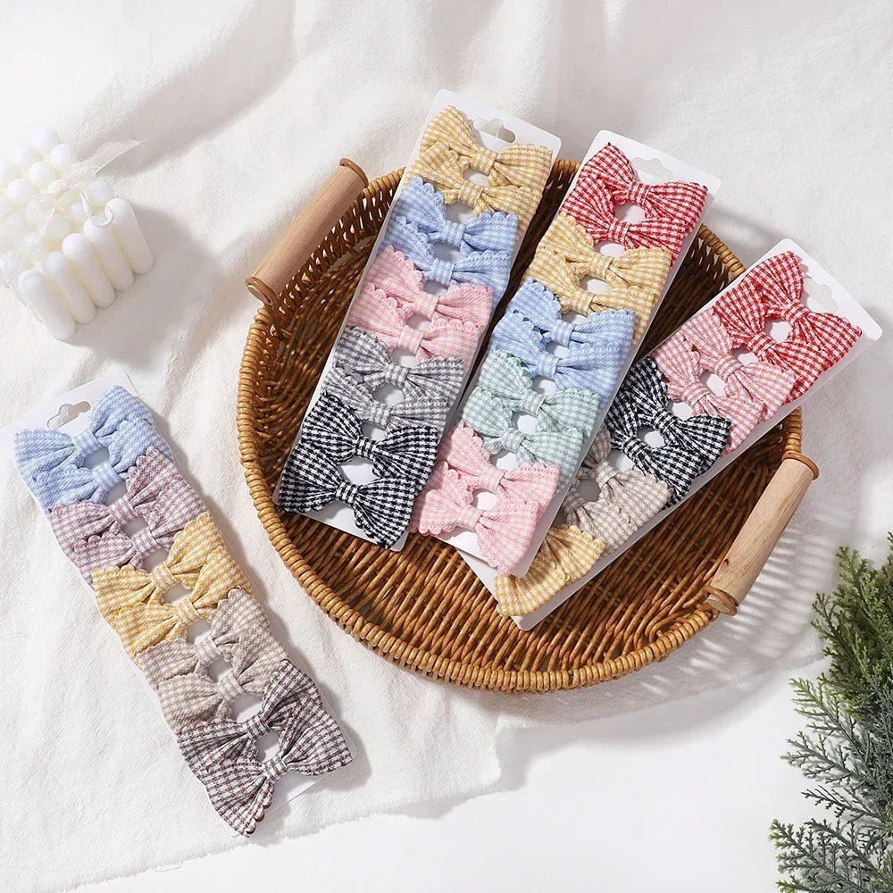 10PCS/Set New Girls Cute Plaid Print Hairpins for Kids Children Sweet Headband Hair Clips Barrettes Fashion Bow Hair Accessories