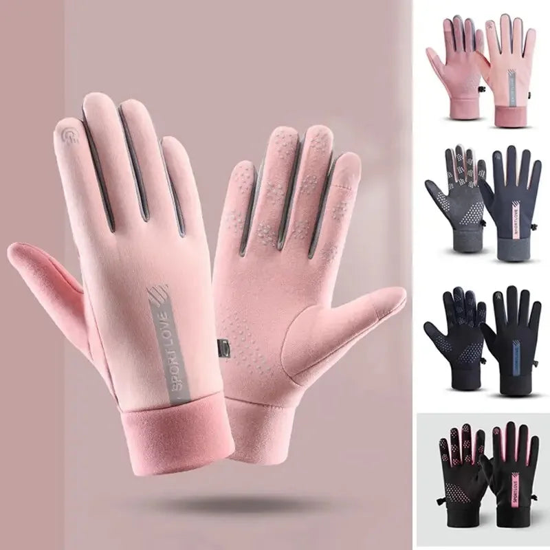 Womens Autumn and Winter Sports Warm Gloves Waterproof and Anti Slip Cycling Gloves Wind and Cold Resistant Outdoor Activity Glo