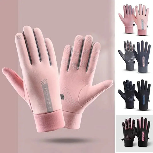 Womens Autumn and Winter Sports Warm Gloves Waterproof and Anti Slip Cycling Gloves Wind and Cold Resistant Outdoor Activity Glo
