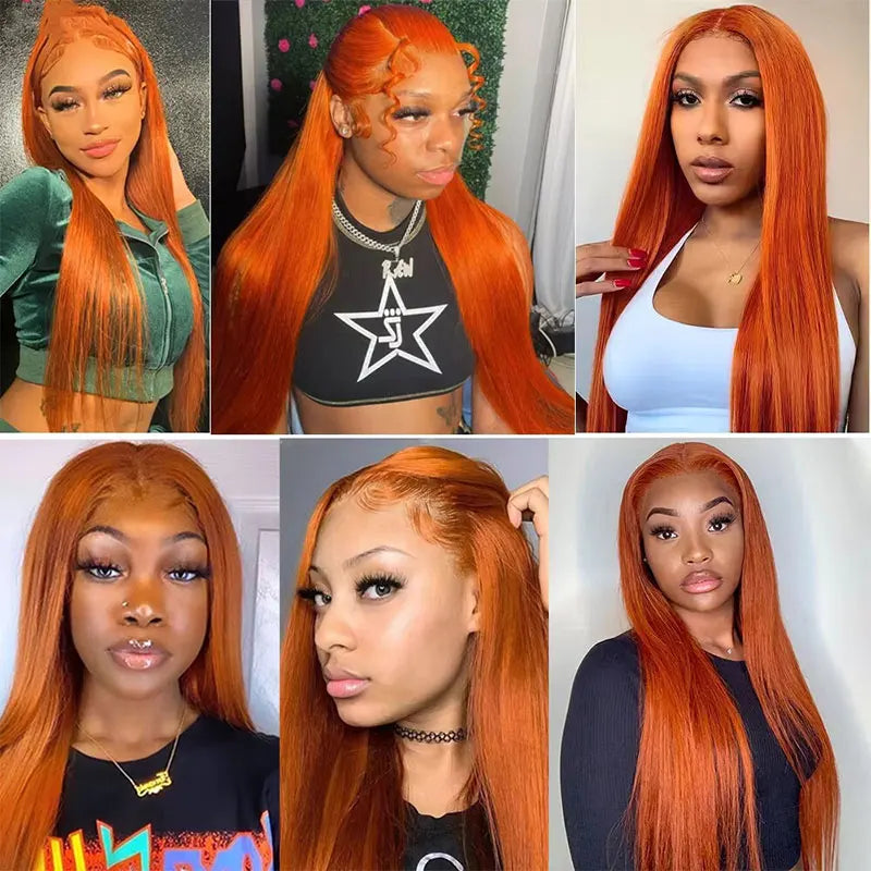 30 Inch Straight Orange Ginger Lace Front Wigs Human Hair 350 Colored Brazilian 13X6 HD Transparent Lace Frontal Wigs For Women