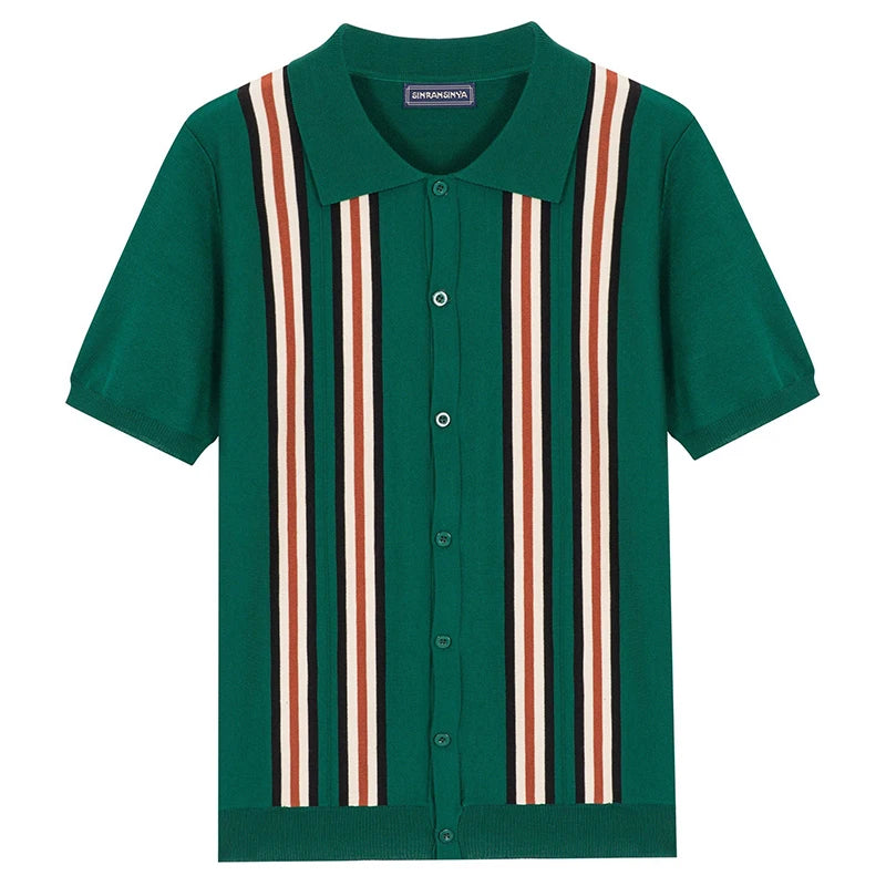 Summer Men's Luxury Knitted Striped Shirt Fashion Short Sleeve Button-down Shirts for Men Vintage Business Leisure Knitwear Viralgem Store