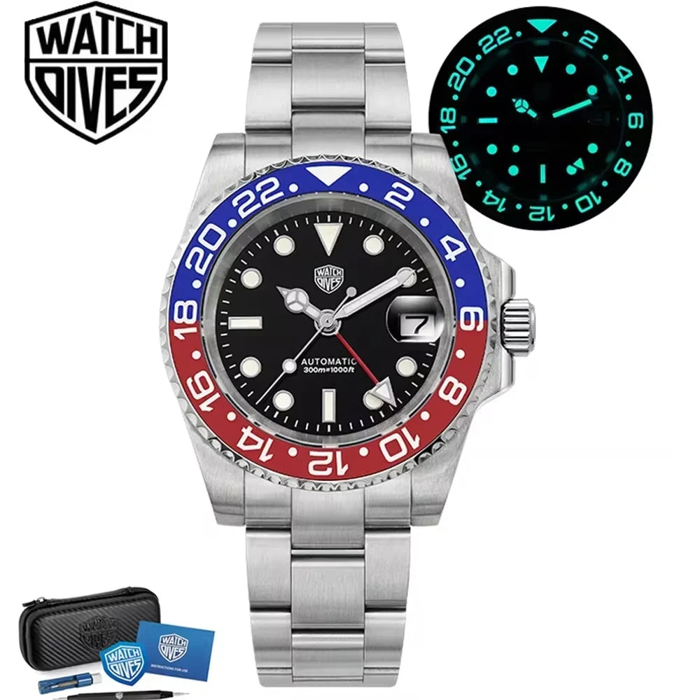 Watchdives WD16760 NH34 Sub GMT Watch Stainless Steel Sapphire Automatic Movement BGW9 Luminous 300m Waterproof Watches for men
