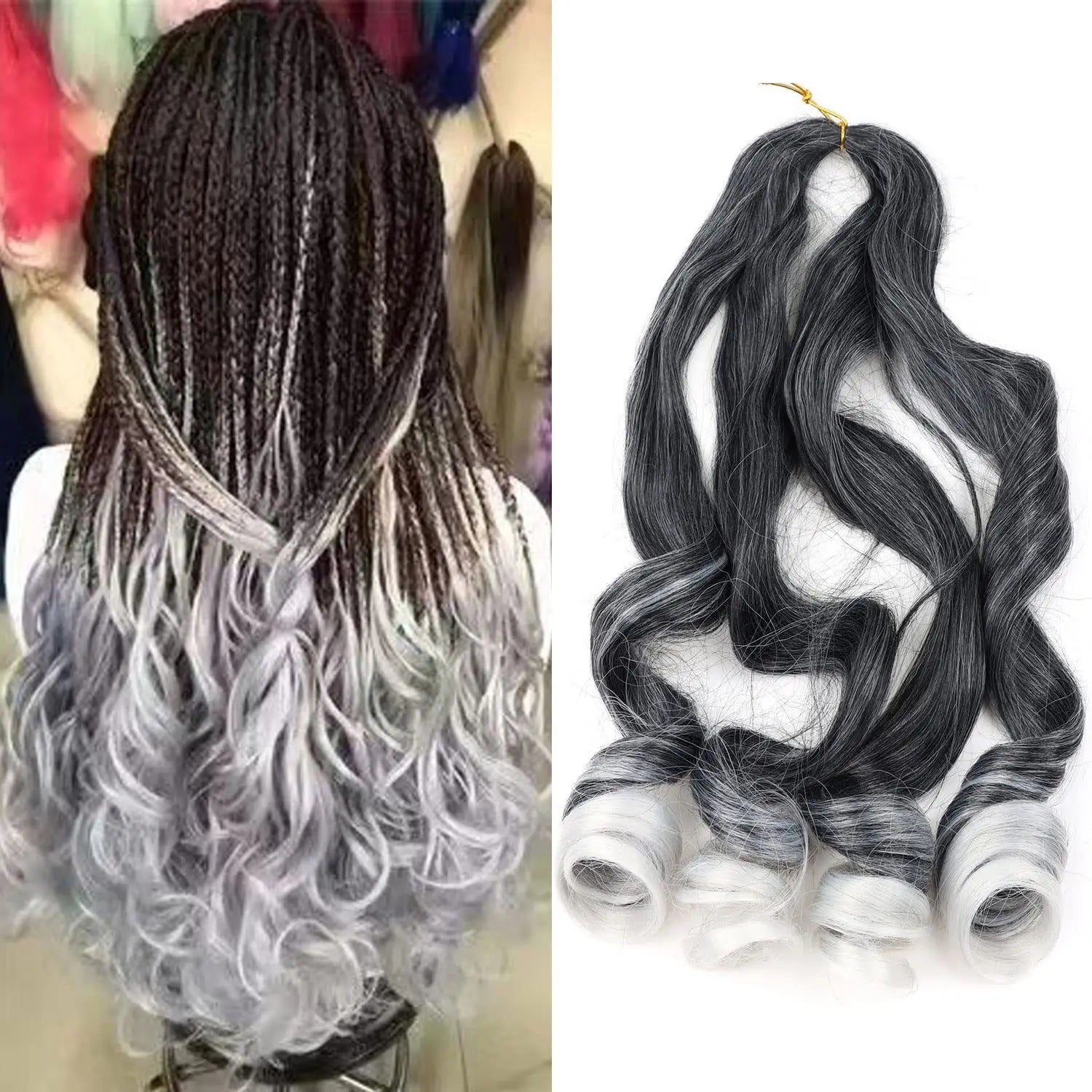 16-24 inches Synthetic French Curly Crochet Braiding Hair Loose Wave Ombre Hair for Women Spiral Pre Stretched Hair Extensions Viralgem Store