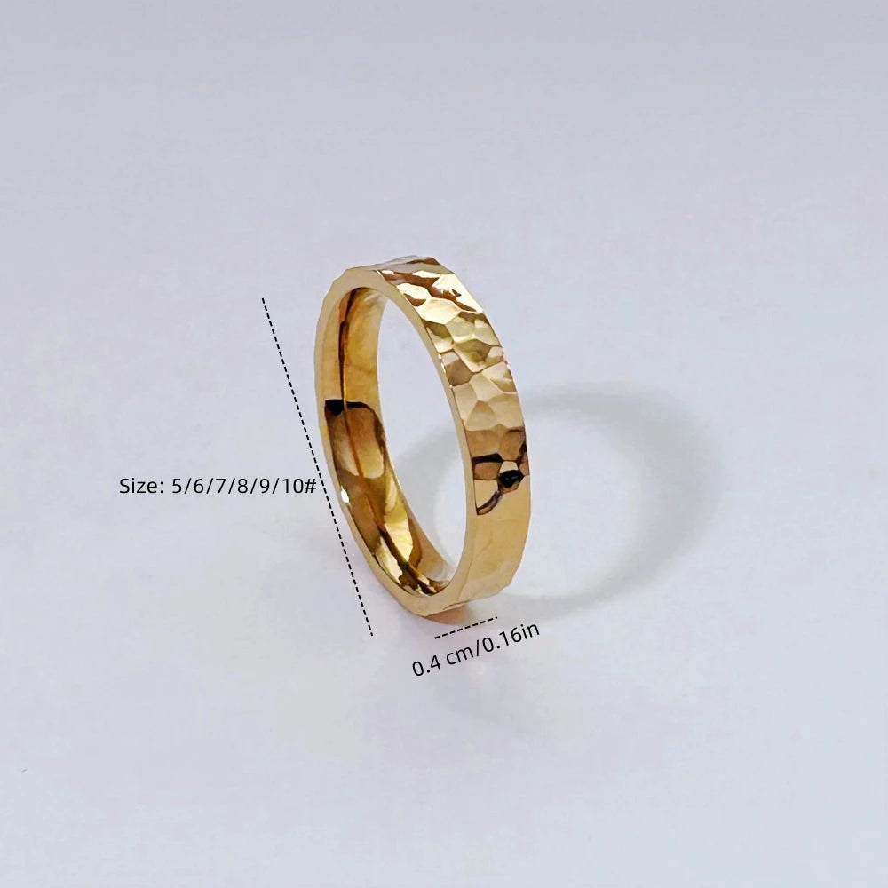 Stainless Steel Gold Color 4mm Hammer Pattern Finger Rings for Men Women Size 5/6/7/8/9/10# Engagement Jewelry Waterproof Gifts