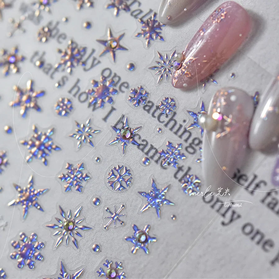 5D Laser Star Moon Snowflake Shiny Rhinestone Embossed Relief Self Adhesive Nail Art Decoration Sticker Manicure Decals