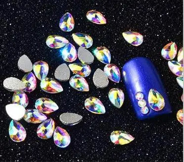 100pcs AB clear Rhinestone 4-10mm Nail Art Shape Top Crystal AB Czech Crystal Rhinestone Flatback Elongated Glass Stones ZZ15244