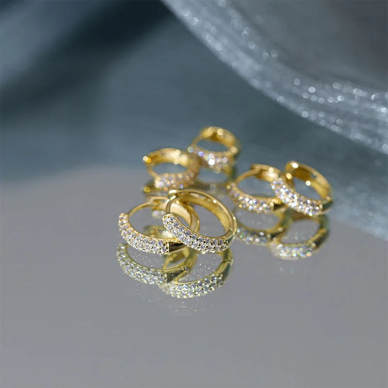 Aide 925 Sterling Silver Pave White CZ Stone Thick Hoop Earrings For Women Minimalist Mini Cartilage Chunky Earring Hoops Gift