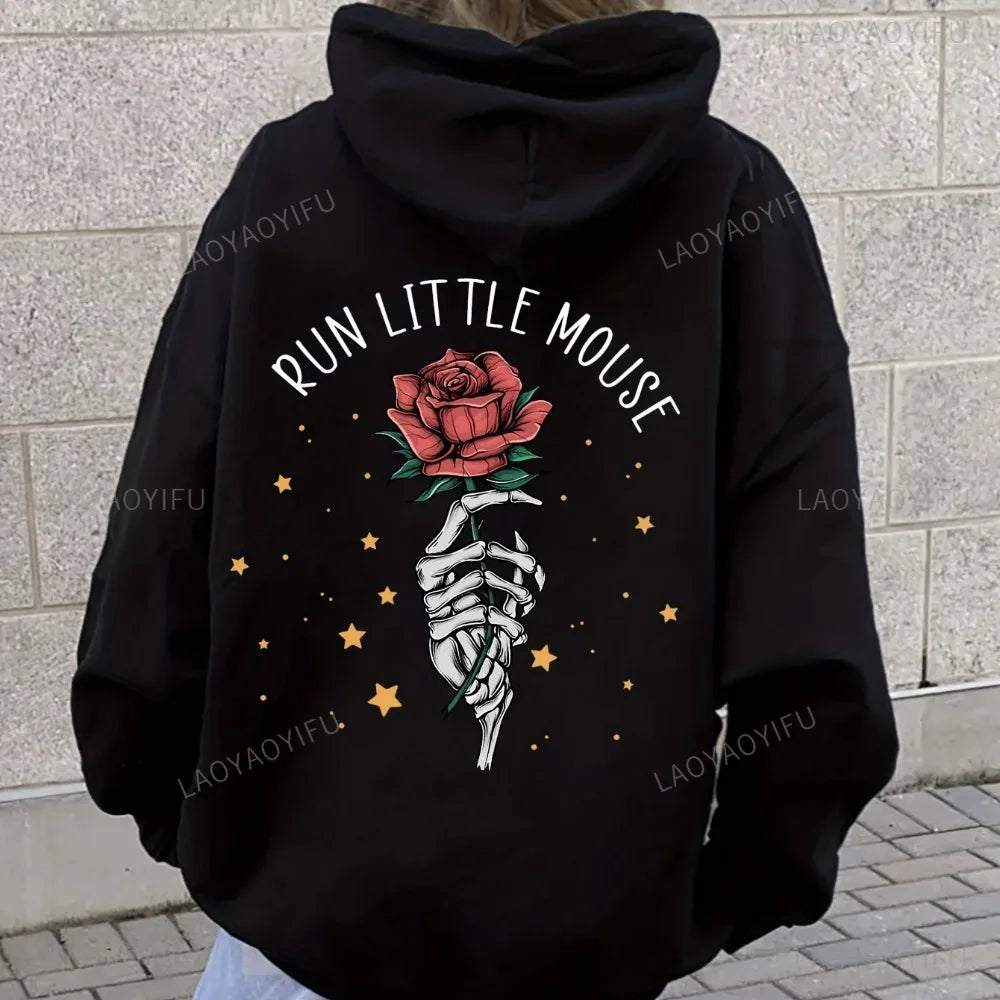 2024 Skeleton hand and Rose Graphic Print Hoodie Casual Hooded Sweatshirt For Winter Fall Women's Plus Size XS-3XL Clothing