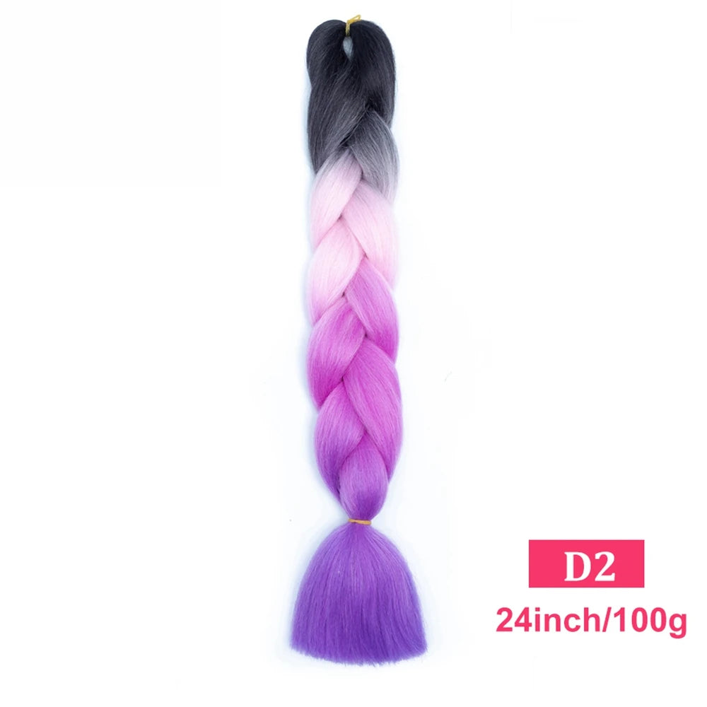24inch Synthetic Long Braiding Hair Pre Strethced Colorful Ombre Brown Blonde Crochet Jumbo Braids Hair Extensions For Women