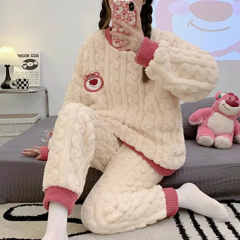 Winter Flannel Fleece-lined Sleepwear Women's Long Sleeve Warm Thickened Pyjamas Home Clothes Explosion Model Jacket Viralgem Store