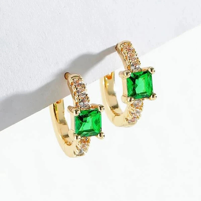 925 Sterling Silver Ear Buckle Green Series Crystal Cube Zircon Pendientes Hoop Earring Fashion Premium Huggie Jewelry For Women