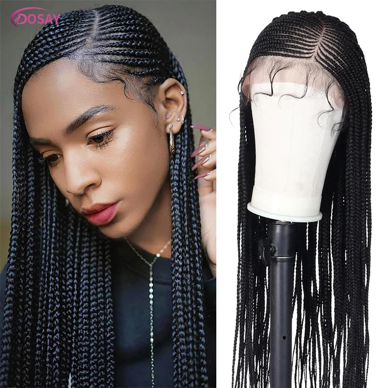 36" Synthetic Full Lace Front Wig Cornrow Braided Wigs for Black Woman Crochet Dreads Box Braided Lace Wig Faux Locs Braids Wigs Viralgem Store