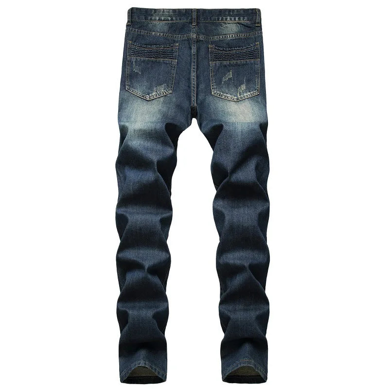 2024 Men's Autumn and Winter New Characteristic Nostalgic Jeans, European and American Ripped Patchwork Tapered Jeans. Viralgem Store