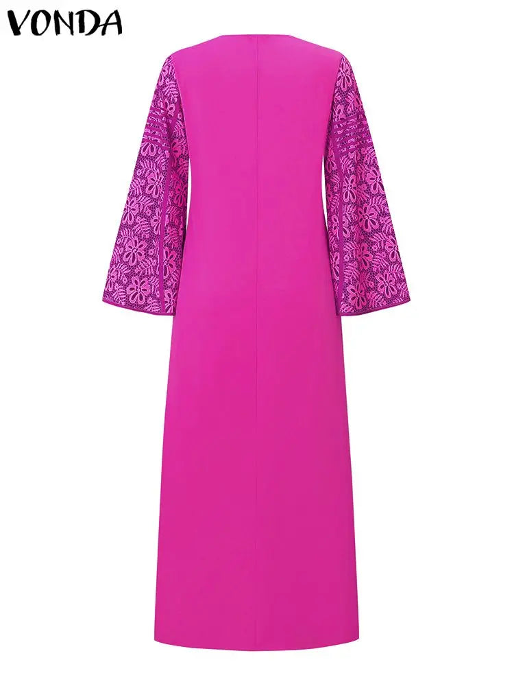 2024 VONDA Women Bohemian Dress Summer Printed Maxi Sundress V-Neck Long Flare Sleeve Party Vestidos Fashion Casual Loose Robe Viralgem Store