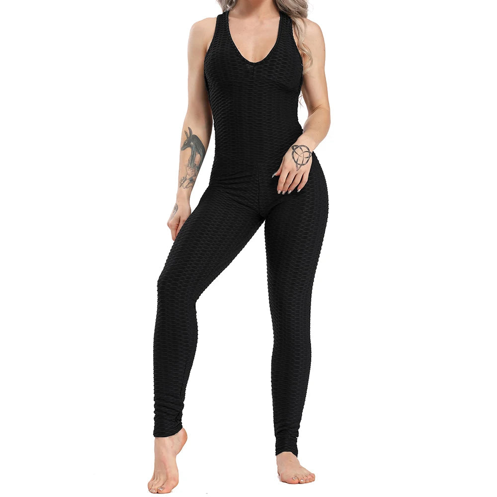 Women Halter Yoga Set Black Activewear Sexy Bandage Sleeveless Jumpsuit Skinny Rompers Solid Elastic Bodycon Fitness Sport Suits Viralgem Store