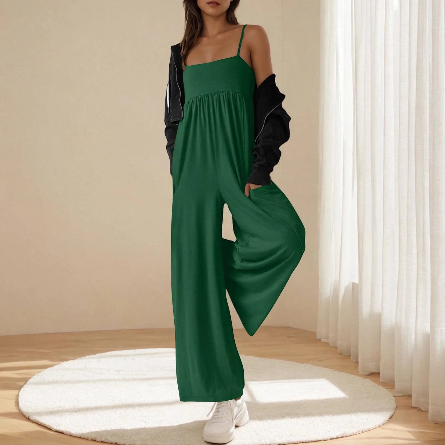 2025 autumn and winter solid color single collar back jumpsuit popular beach style casual wear