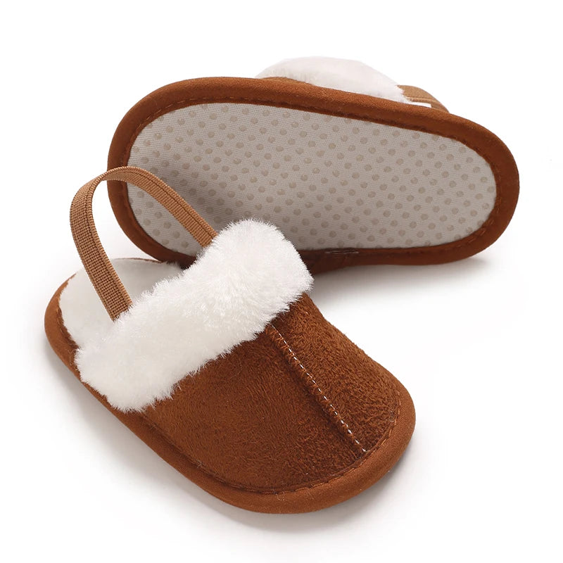 0-1 Years Old Winter Baby Slippers Fluffy Baby Boy Girl Sandals Cute Plush Soft Non-slip Sole Toddler First Toddler Baby Shoes