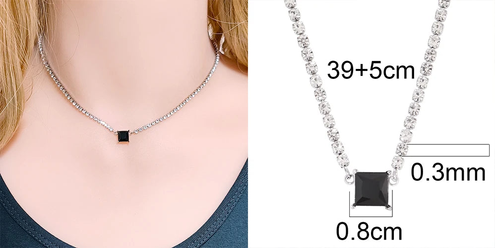 Stainless Steel Necklace Tennis Chain Hip Hop Square Pendant Necklace Star Heart Zircon Choker Necklaces For Women Jewelry
