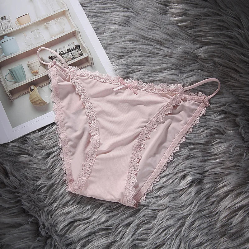 3 Articles Solid Cute Lace Bow Knot Semi Sheer Briefs Comfy Breathable Stretchy Intimates Panties Women's Lingerie  Underwear Viralgem Store