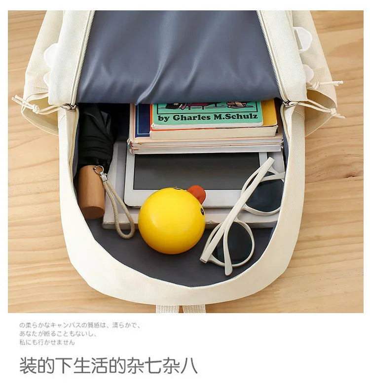 5-piece Set of Free Pendants Forest Style Korean Version Casual Harajuku Student Backpack for High School Girls Large Capacity Viralgem Store