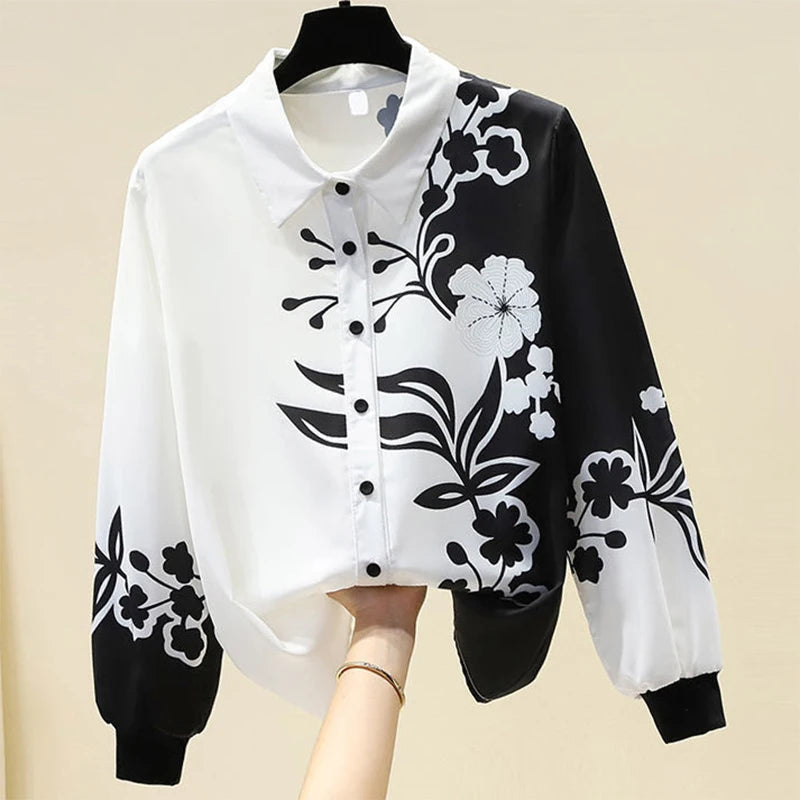 Spring Autumn Streetwear Fashion Print Single Breasted Shirt Women Elegant Long Sleeve All-match Blouse Harajuku Cardign Blusa Viralgem Store