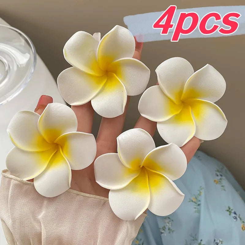 4Pcs Plumeria Flower Hair Clips For Women Girls Hairpins Egg Flower Barrette Hawaiian Wedding Artificial Headwear Viralgem Store