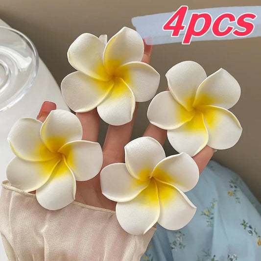 4Pcs Plumeria Flower Hair Clips For Women Girls Hairpins Egg Flower Barrette Hawaiian Wedding Artificial Headwear Viralgem Store