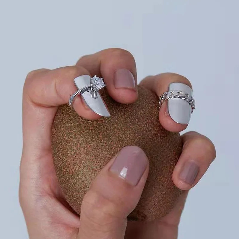 Trendy Geometric Rhinestone Adjustable Nail Ring Fashion Temperament Delicate Fingertip Ring Personality Jewelry Accessories Viralgem Store