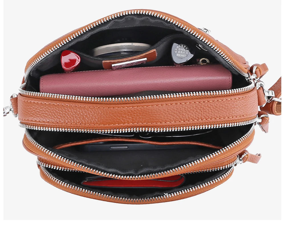 Zency Designer Women Shoulder Bag Genuine Cowhide Leather Handbag Zipper Pockets Large Capacity Female Crossbody Bag White Viralgem Store