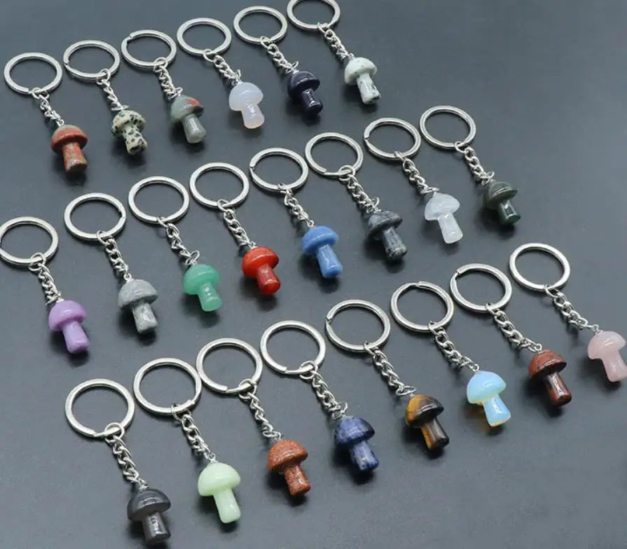 20pcs Natural Rough Raw Stone Crystal Quartzs Keychain Women Men Handbag Hangle Car Key Holder Raw Mineral Stone KeyRing Jewelry Viralgem Store