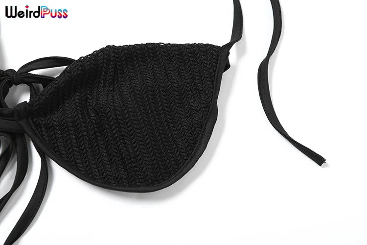 Weird Puss Summer Trend 3 Piece Set Women Spike Mesh Crop Tops+Bandage Bra+Leggings Tight Matching Vacation Streetwear Outfits Viralgem Store