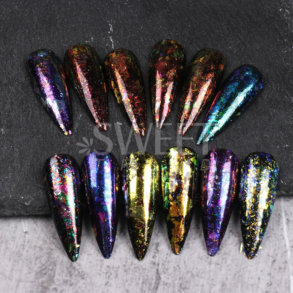 12 Grids Opal Dream Crystal Sequins Nail Flake Galaxy Iridescent Aurora 3D Paillette for Winter Autumn Manicure Decoration SWYFH Viralgem Store