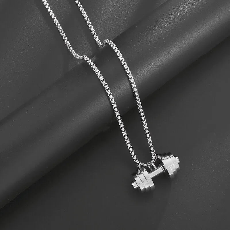 Titanium Steel Dumbbell Pendant Gym Fitness Equipment Barbell Necklace Domineering Muscular Men Fitness Leisure Sports Jewelry Viralgem Store