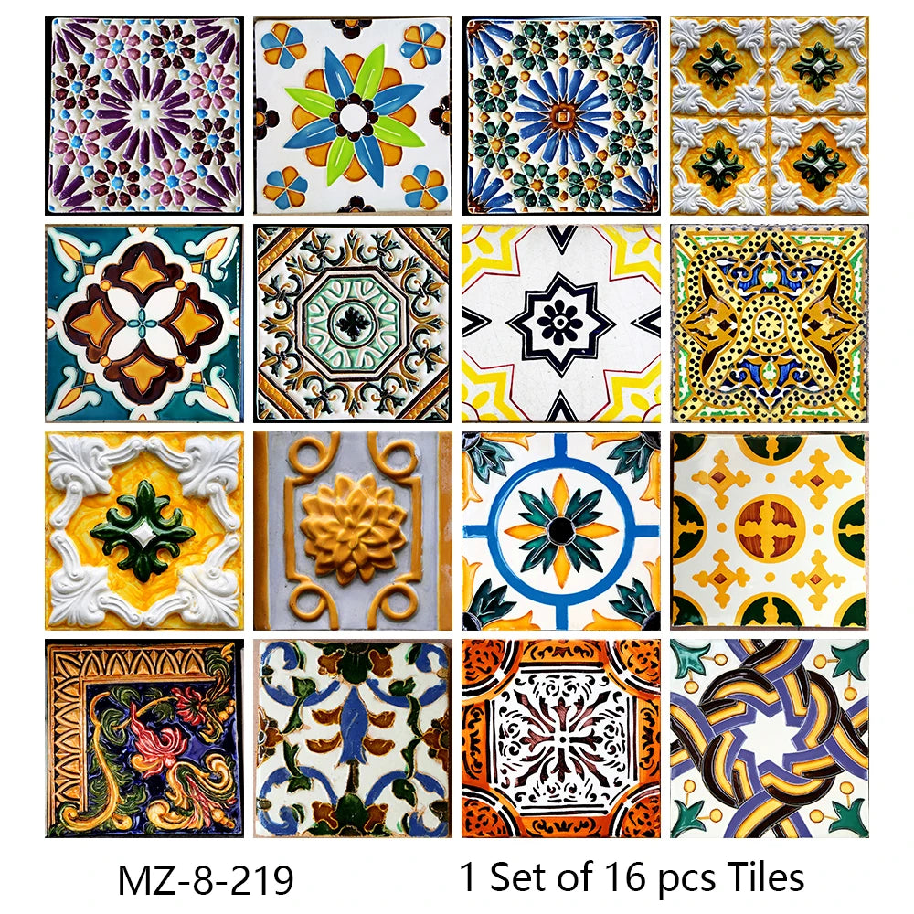 16pcs/set Black & White Tiles Sticker Kitchen Backsplash Wardrobe Bathroom Waterproof Peel & Stick Bright Film Art Wall Decals