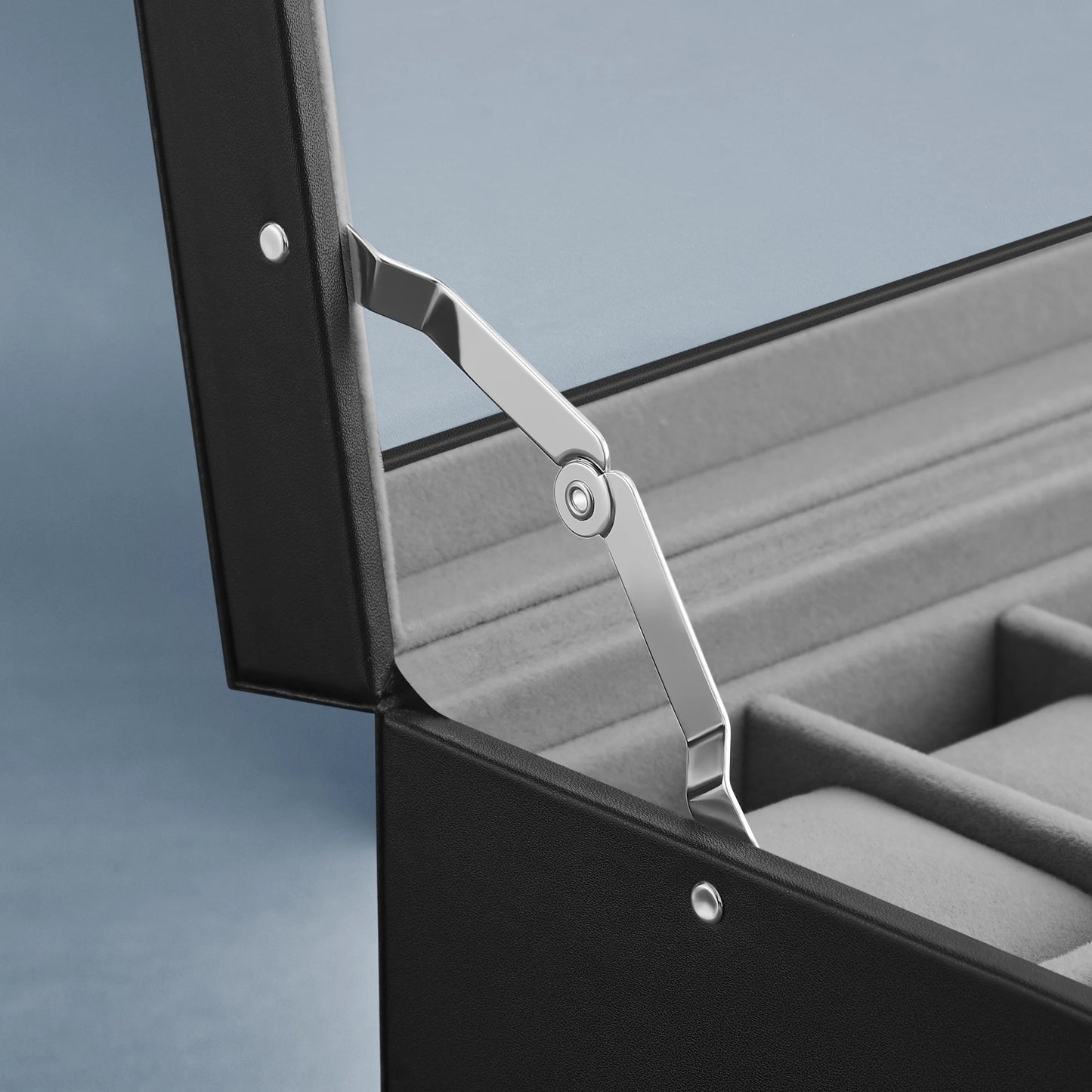 20-Slot Watch Organizer Case, Watch Case with Glass Lid, 2 Layers, Lockable Watch Display Case, Black Synthetic Leather, Gray