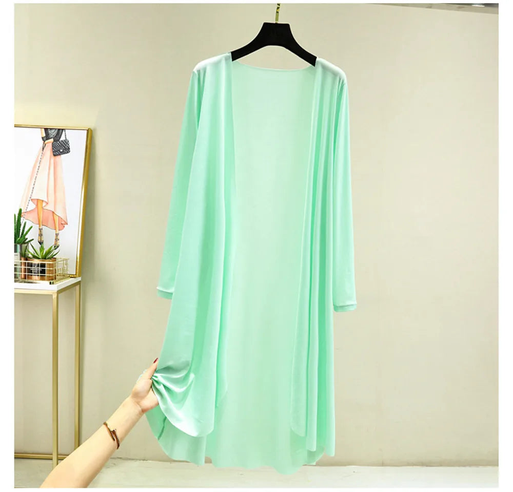 Spring Summer Cardigan Casual Night Dress Women New Long Sleeve Ice Silk Home Wear Loose Shirt Sun Protection Clothing ZY6583