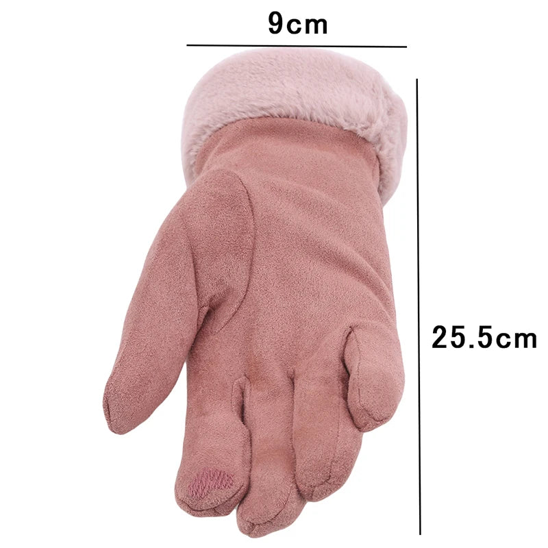 Women Gloves Autumn Winter Fashion Thickening Cold-Proof Warm Mitts Full Finger Mittens Outdoor Female Gloves Touchable Screen