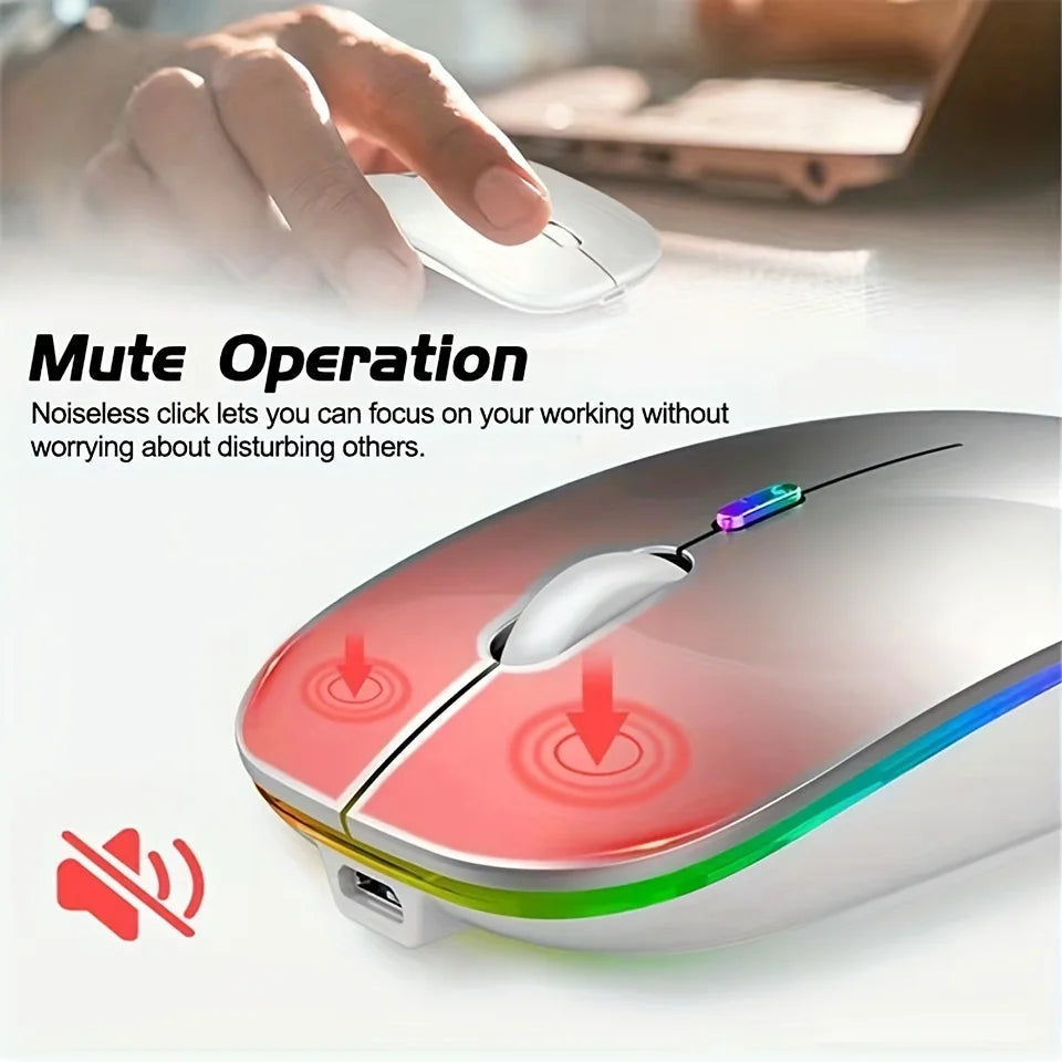 Wireless Mouse Bluetooth and 2.4GHz Dual Modes Rechargeable RGB Ergonomic Silent Click for PC iPad Laptop Cell Phone TV Viralgem Store