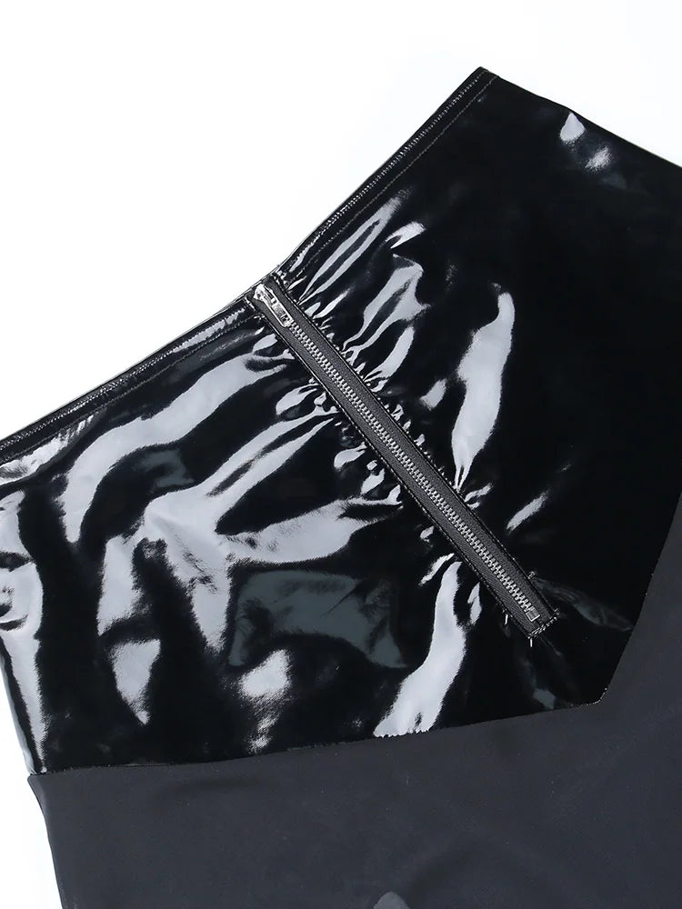 Yangelo Goth Grunge Skirt With Buckle Women Y2K Punk Sexy Bottoms Patchwork Split Long Skirts Summer Zipper See Through Clothes