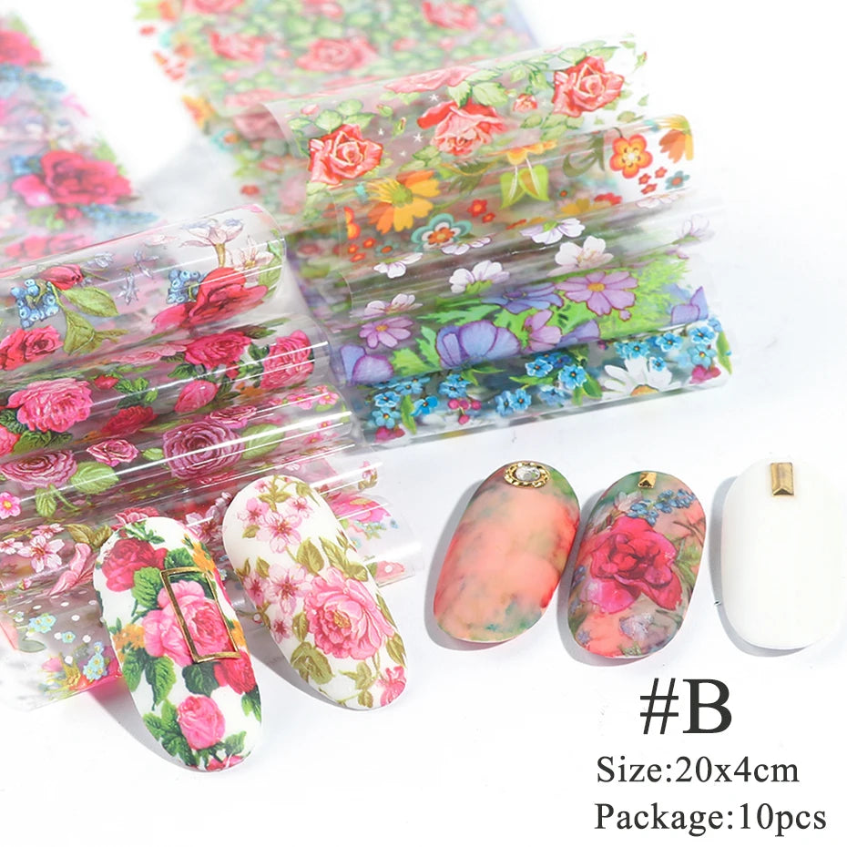 10Pcs Hologram Transfer Foil Nails Laser Stars Holographic Nail Stickers Mermaid Tail Sliders Metallic Gel Polish Wraps NLXKY01