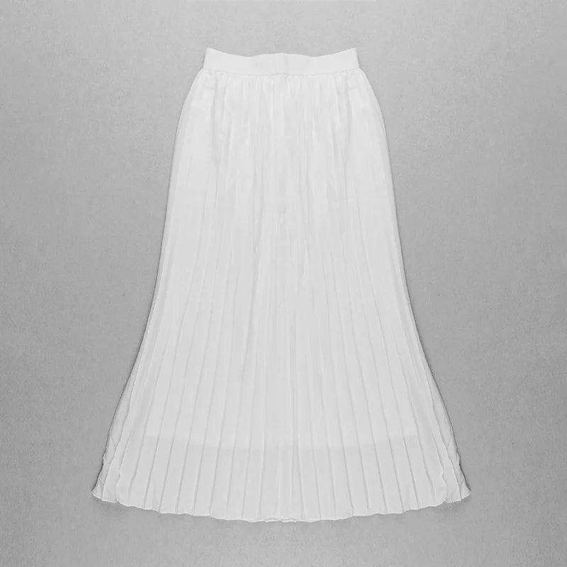 TWOTWINSTYLE Sexy Two Piece Set Women Halter Sleeveless Open Back Top High Waist Pleated Maxi Skirt Slim Women's Suit Summer New