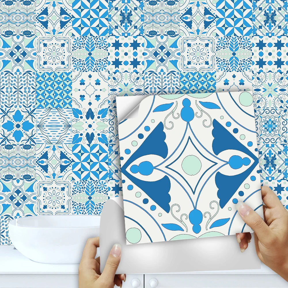 16pcs/set Black & White Tiles Sticker Kitchen Backsplash Wardrobe Bathroom Waterproof Peel & Stick Bright Film Art Wall Decals