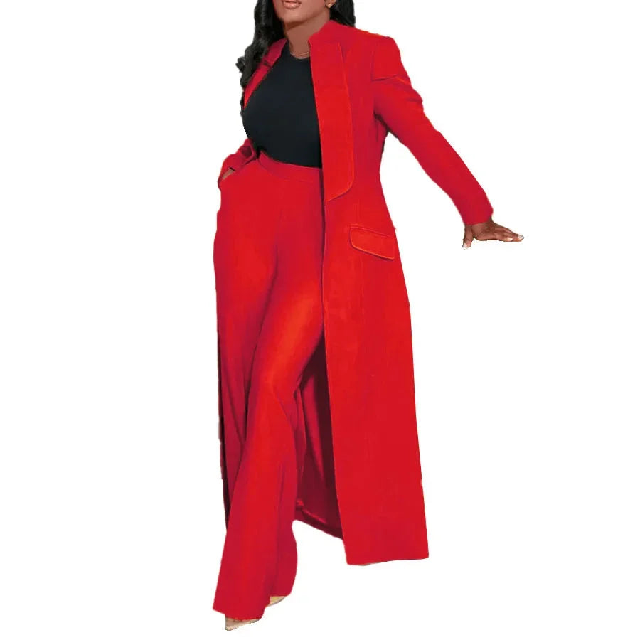 Women's Set Full Sleeve X-Long Blazer Coat+ Long Pant Suit 2025 Spring Streetwear Two 2 Piece Set Africa OL Work Outfits Viralgem Store