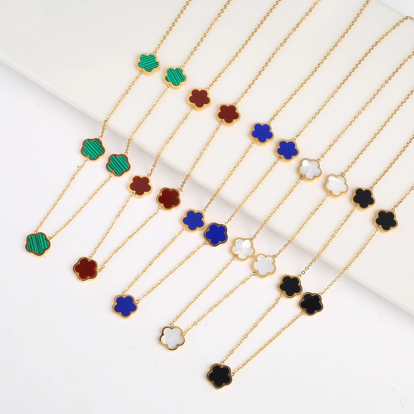 Stainless Steel Non Fading Minimalist Creative Plant Live Leaf Petal Flower Pendant Necklace Earrings Bracelet Jewelry Set Viralgem Store