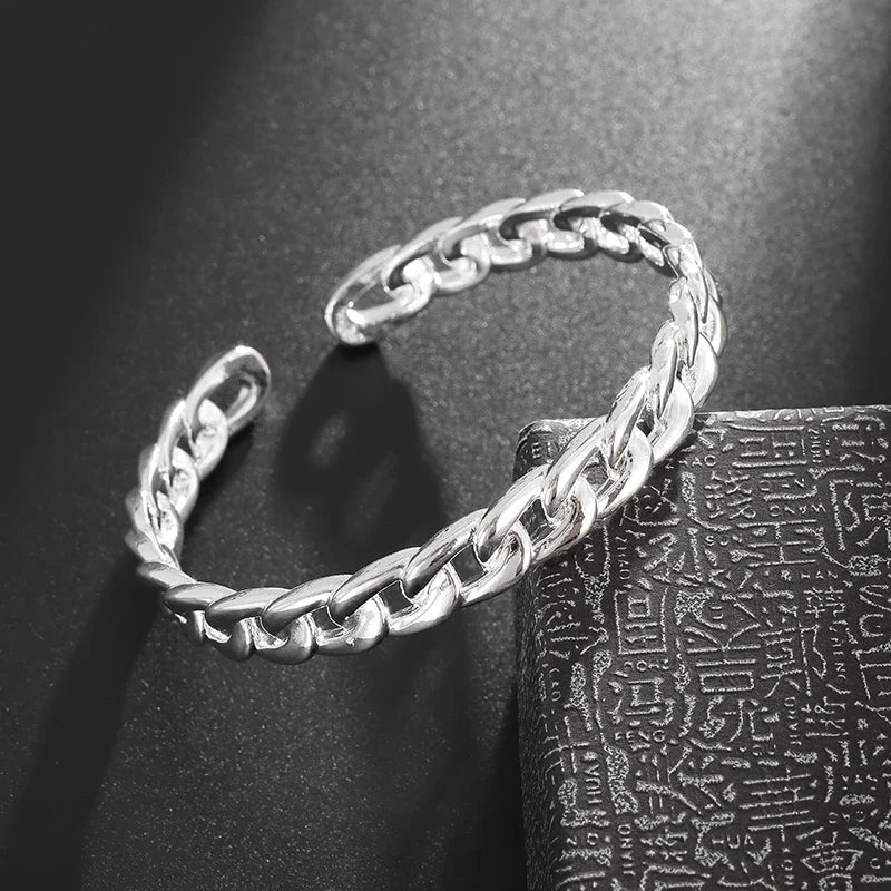 Stylish Geometric Oval Pattern Personalized Men's Open Bracelet Fashion Retro Wide Hand Jewelry Party Gift