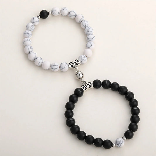 2pcs/set Natural Stone Beads Bracelet for Women Men Lovers Magnet Attraction Couple Distance Bracelets Best Friends Jewelry Gift