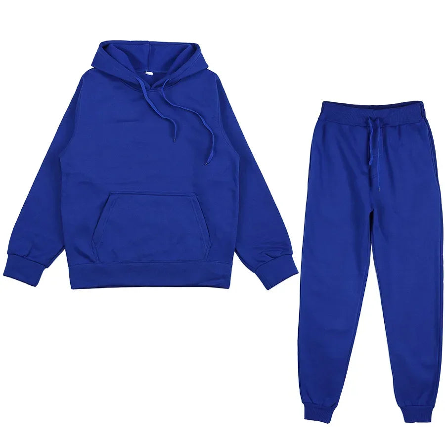 Women Tracksuit Solid Color Hooded Sport Suits Men Spring Warm Hoodies Casual Long Sleeve Sweatshirts Trousers Two Piece Sets